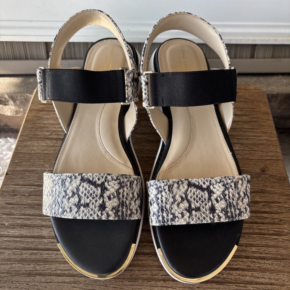 Cole Haan Sandals Women sz 9 B snakeskin Black Grand Ambition W21893